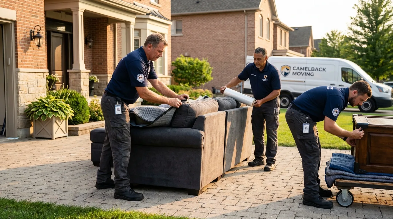 Large estate moving crew wrapping furniture in Thousand Oaks, CA